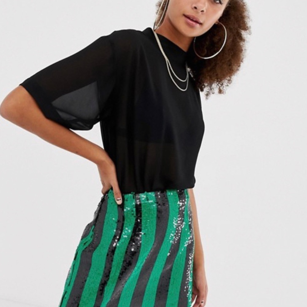 Collusion- Sheer High Neck Woven T-shirt